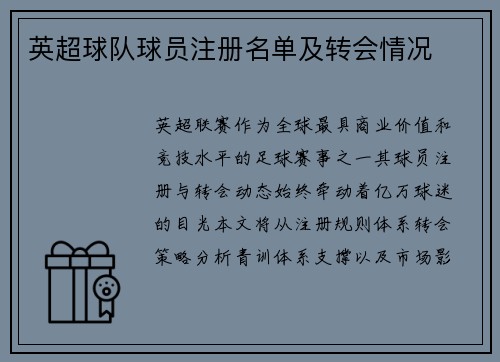 英超球队球员注册名单及转会情况