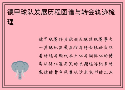 德甲球队发展历程图谱与转会轨迹梳理